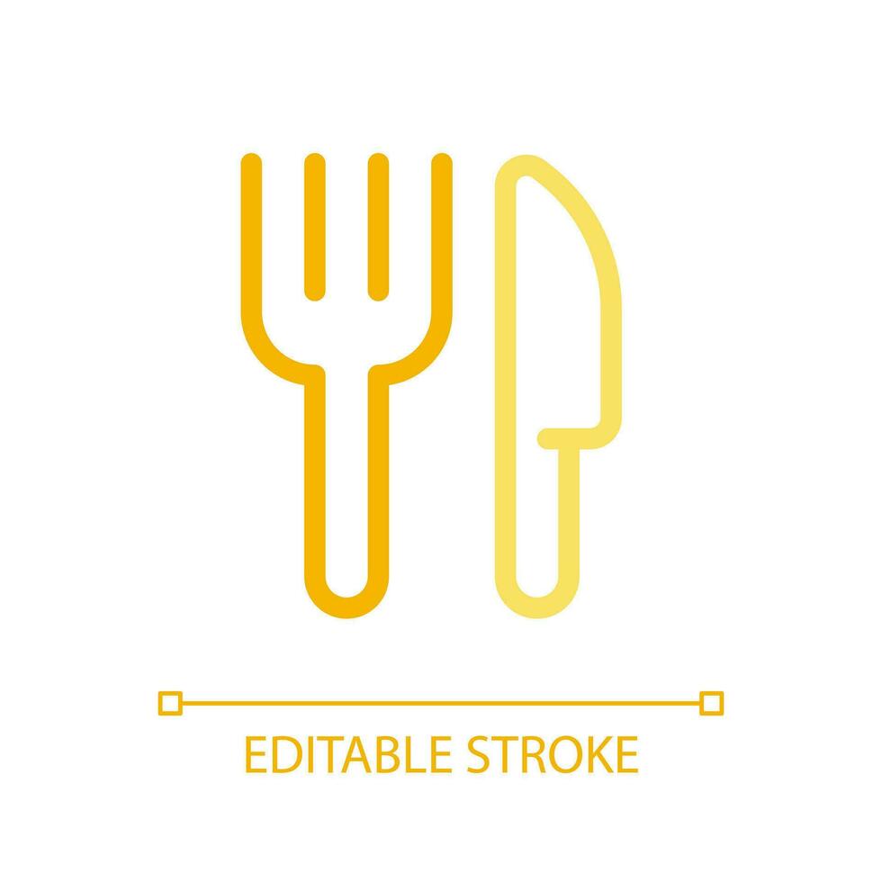 Fork and knife pixel perfect color linear ui icon. Restaurant sign. Serve up table. Kitchen utensil. GUI, UX design. Outline isolated user interface pictogram. Editable stroke vector