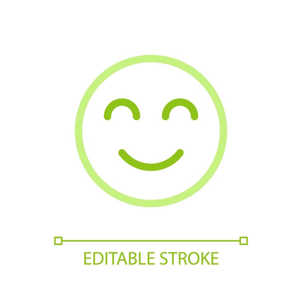 Contented emoji pixel perfect color linear ui icon. Pleased, relaxed. Optimistic mood. Online communication. GUI, UX design. Outline isolated user interface pictogram. Editable stroke vector