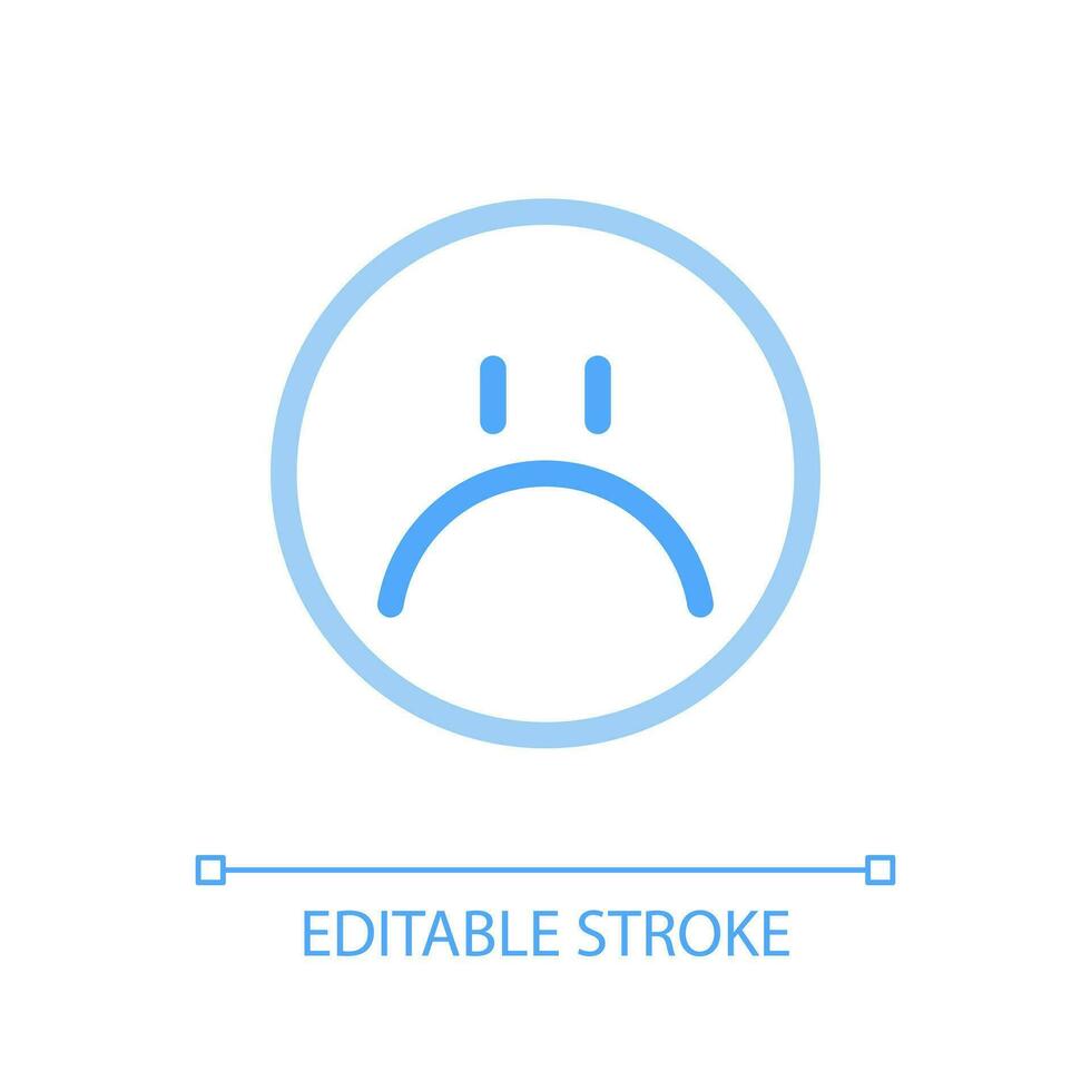 Sad emoji pixel perfect color linear ui icon. Feelings expression. Negative feedback. Unsatisfied client. GUI, UX design. Outline isolated user interface pictogram. Editable stroke vector