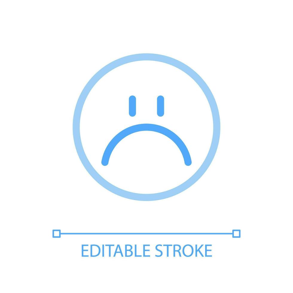 Sad emoji pixel perfect color linear ui icon. Feelings expression. Negative feedback. Unsatisfied client. GUI, UX design. Outline isolated user interface pictogram. Editable stroke vector