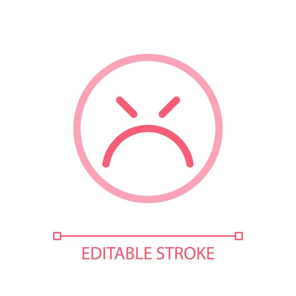 Mad emoticon pixel perfect color linear ui icon. Emotional expression. Negative feedback. Annoyed client. GUI, UX design. Outline isolated user interface pictogram. Editable stroke vector