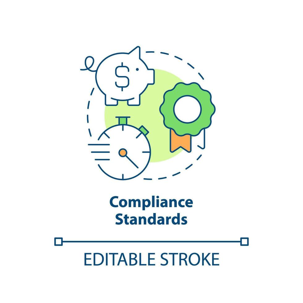 Compliance standards concept icon. Benefit of data management system. Relevant aims abstract idea thin line illustration. Isolated outline drawing. Editable stroke vector