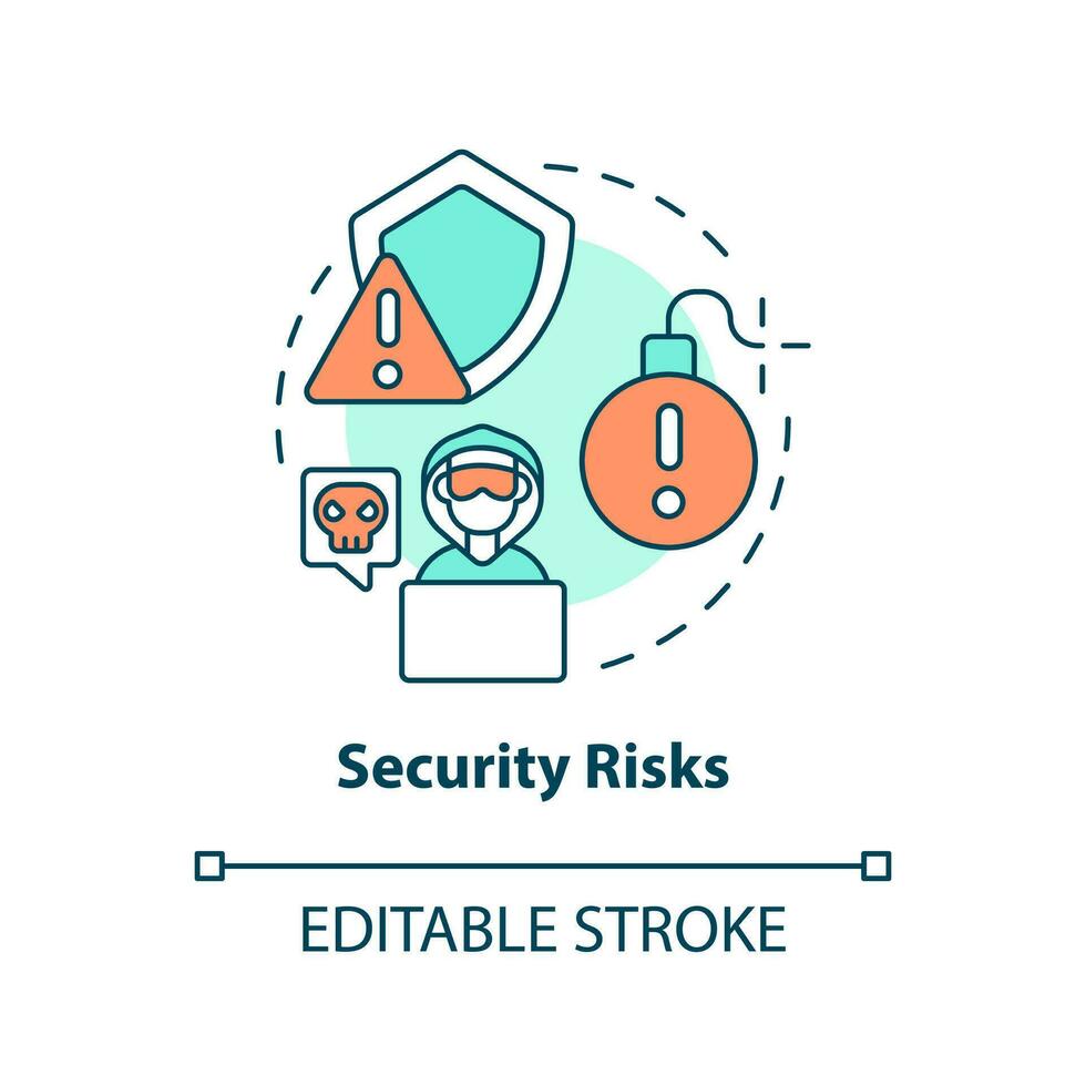 Security risks concept icon. Reduce computer attacks. Strong data management system abstract idea thin line illustration. Isolated outline drawing. Editable stroke vector