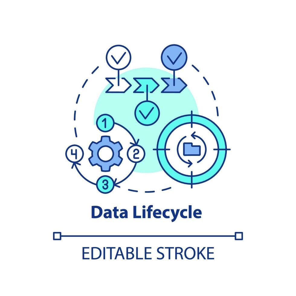 Data lifecycle concept icon. Information usage process. Business intelligence abstract idea thin line illustration. Isolated outline drawing. Editable stroke vector