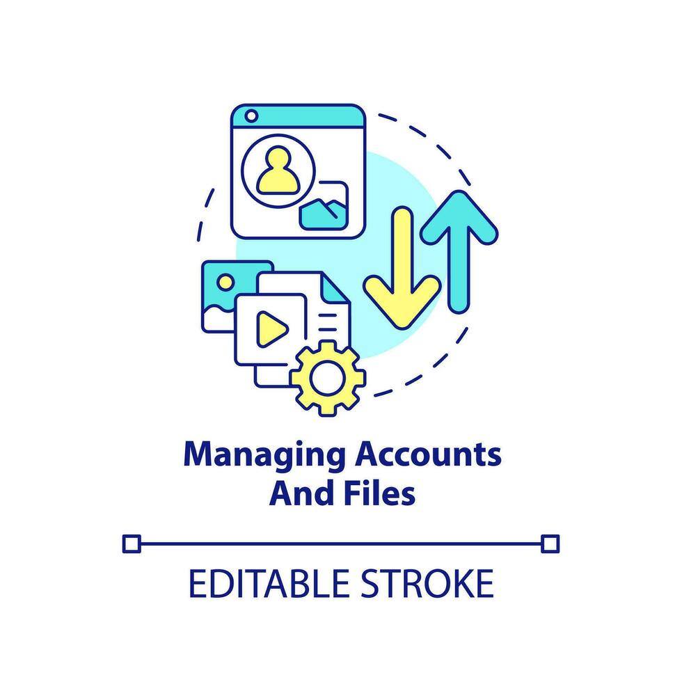 Managing accounts and files concept icon. Company records. Organize digital data abstract idea thin line illustration. Isolated outline drawing. Editable stroke vector