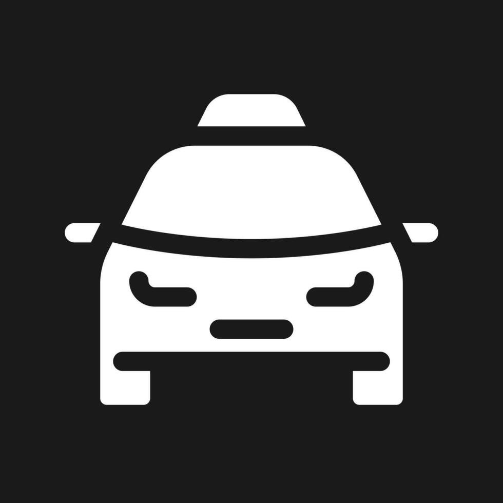 Taxi cab dark mode glyph ui icon. Digital service for passengers. User interface design. White silhouette symbol on black space. Solid pictogram for web, mobile. Vector isolated illustration