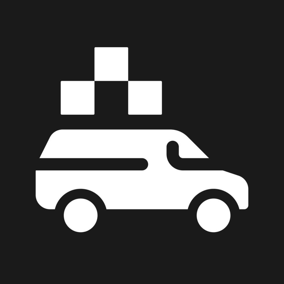 Minivan taxi dark mode glyph ui icon. Freight transportation service. User interface design. White silhouette symbol on black space. Solid pictogram for web, mobile. Vector isolated illustration