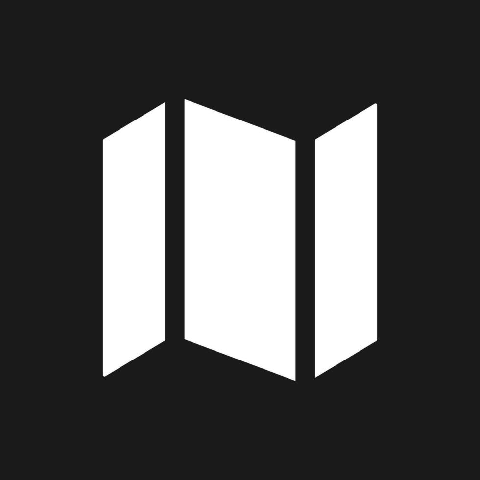 Folding brochure dark mode glyph ui icon. Informative booklet. User interface design. White silhouette symbol on black space. Solid pictogram for web, mobile. Vector isolated illustration