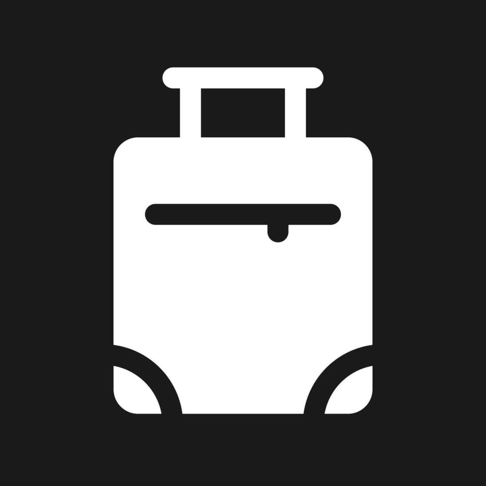 Suitcase dark mode glyph ui icon. Package with traveler belongings. User interface design. White silhouette symbol on black space. Solid pictogram for web, mobile. Vector isolated illustration