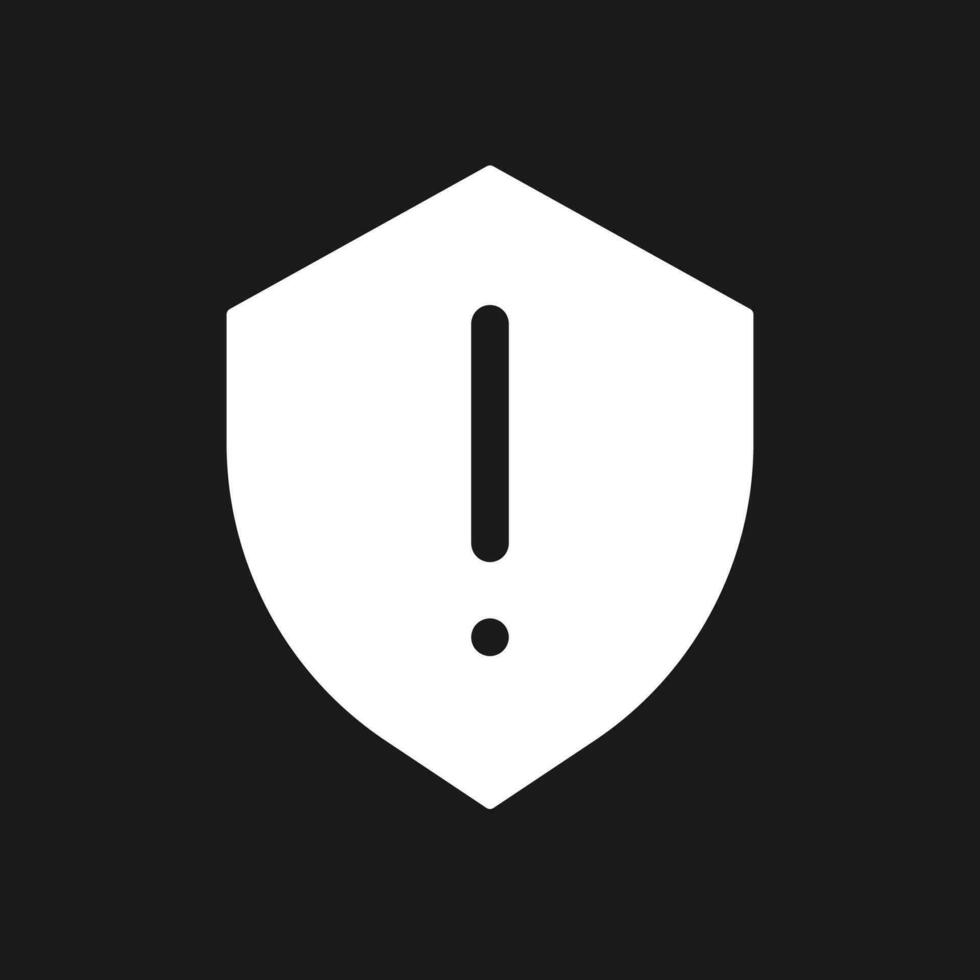 Security hazard dark mode glyph ui icon. Antimalware notification. User interface design. White silhouette symbol on black space. Solid pictogram for web, mobile. Vector isolated illustration