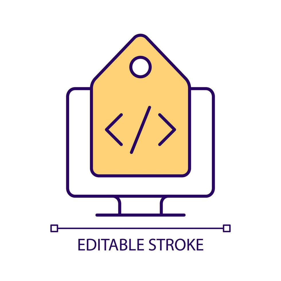Software price RGB color icon. Personal computer. Digital product. Buy application. Programming service. Isolated vector illustration. Simple filled line drawing. Editable stroke