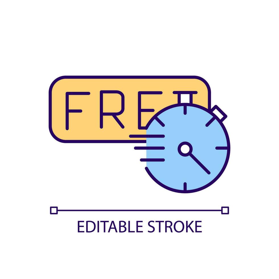 Free trial period RGB color icon. Testing app usage. Demo version. Temporary sale. Try before buy. Isolated vector illustration. Simple filled line drawing. Editable stroke