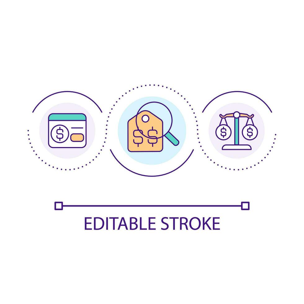 Equal pricing strategy loop concept icon. Improve customer experience. Money back guarantee abstract idea thin line illustration. Isolated outline drawing. Editable stroke vector