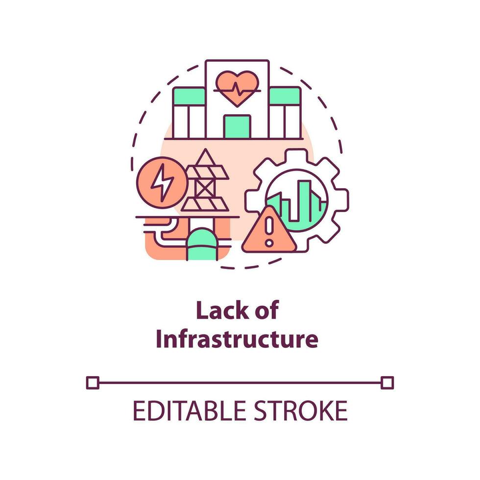 Lack of infrastructure concept icon. Challenge for inclusive economy abstract idea thin line illustration. Isolated outline drawing. Editable stroke vector