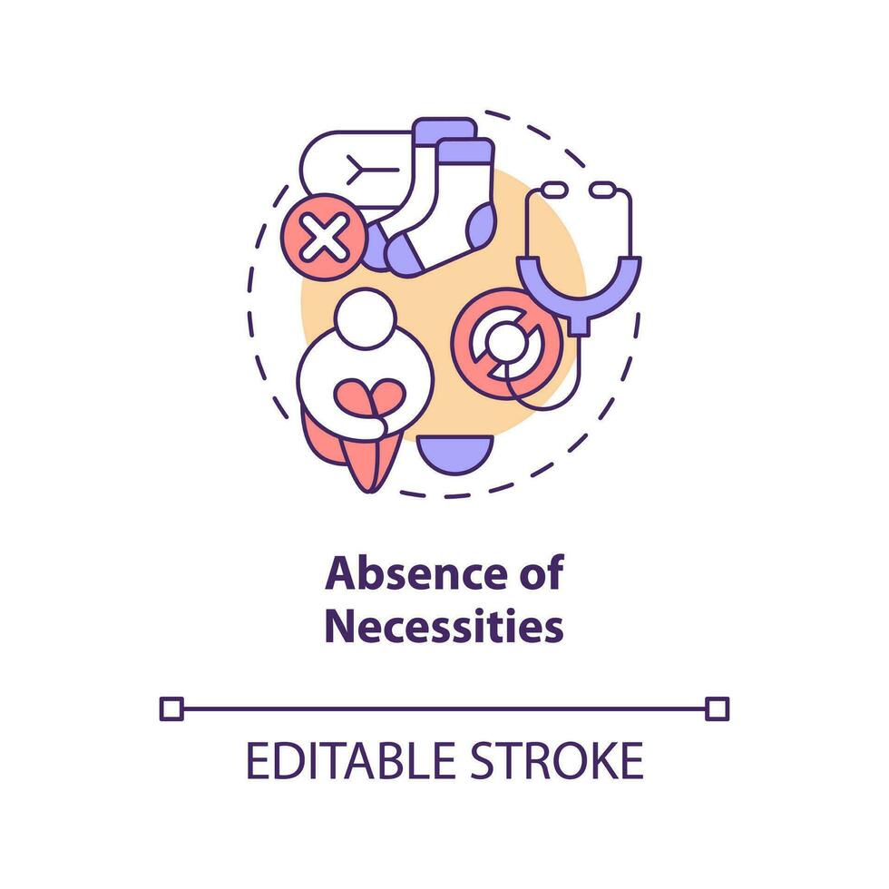 Lack of access to necessities concept icon. Factor that contribute to modern slavery abstract idea thin line illustration. Isolated outline drawing. Editable stroke vector