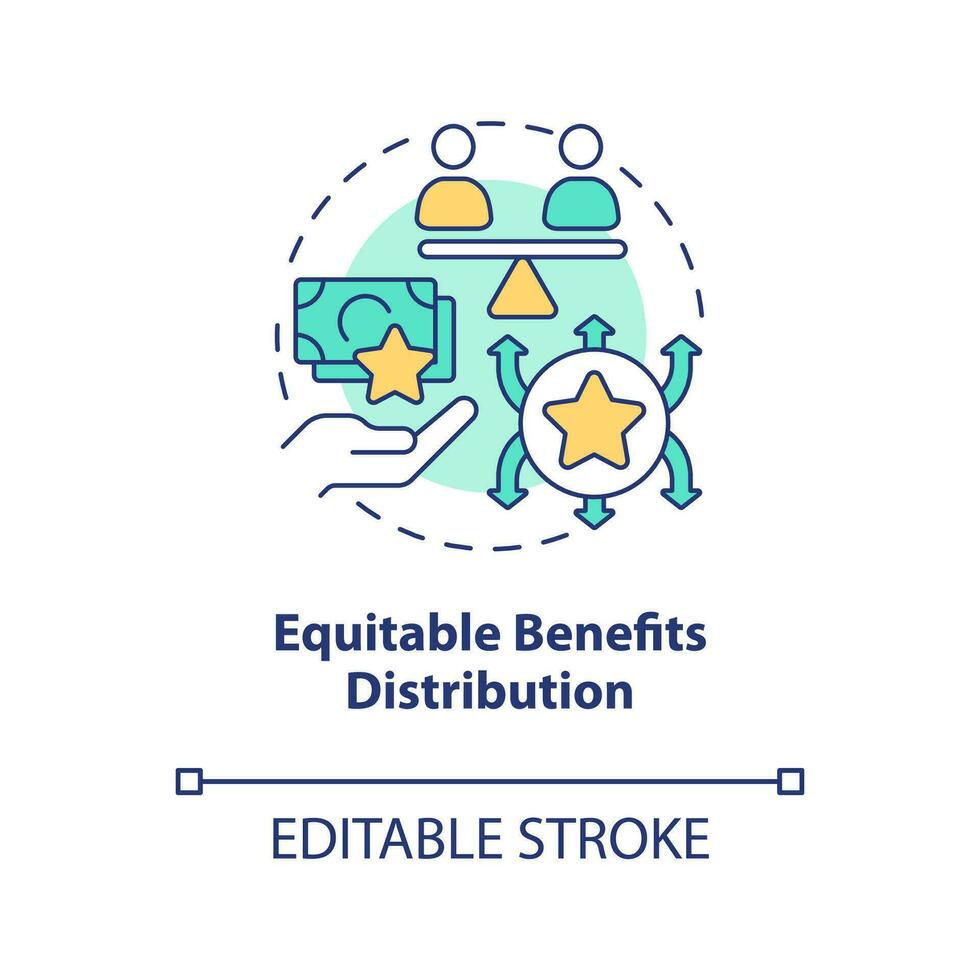 Equitable benefits distribution concept icon. Attribute of inclusive development abstract idea thin line illustration. Isolated outline drawing. Editable stroke vector