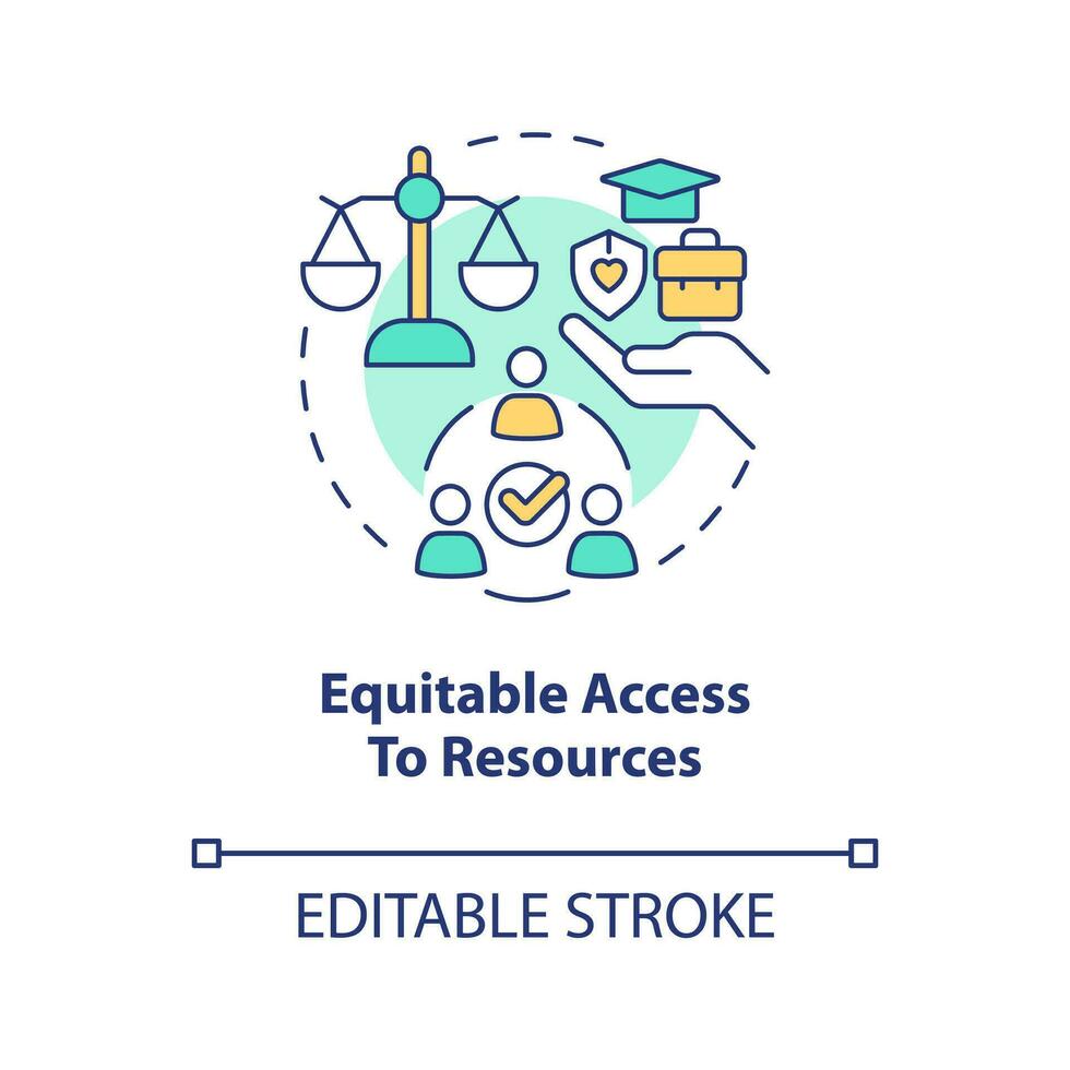 Equitable access to resources concept icon. Characteristic of inclusive development abstract idea thin line illustration. Isolated outline drawing. Editable stroke vector