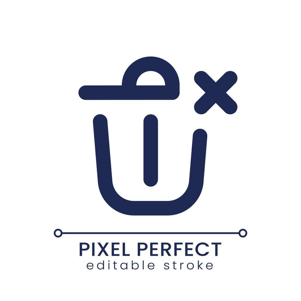 Canceled removal pixel perfect linear ui icon. Trash basket with cross. Deleting information mistake. GUI, UX design. Outline isolated user interface element for app and web. Editable stroke vector