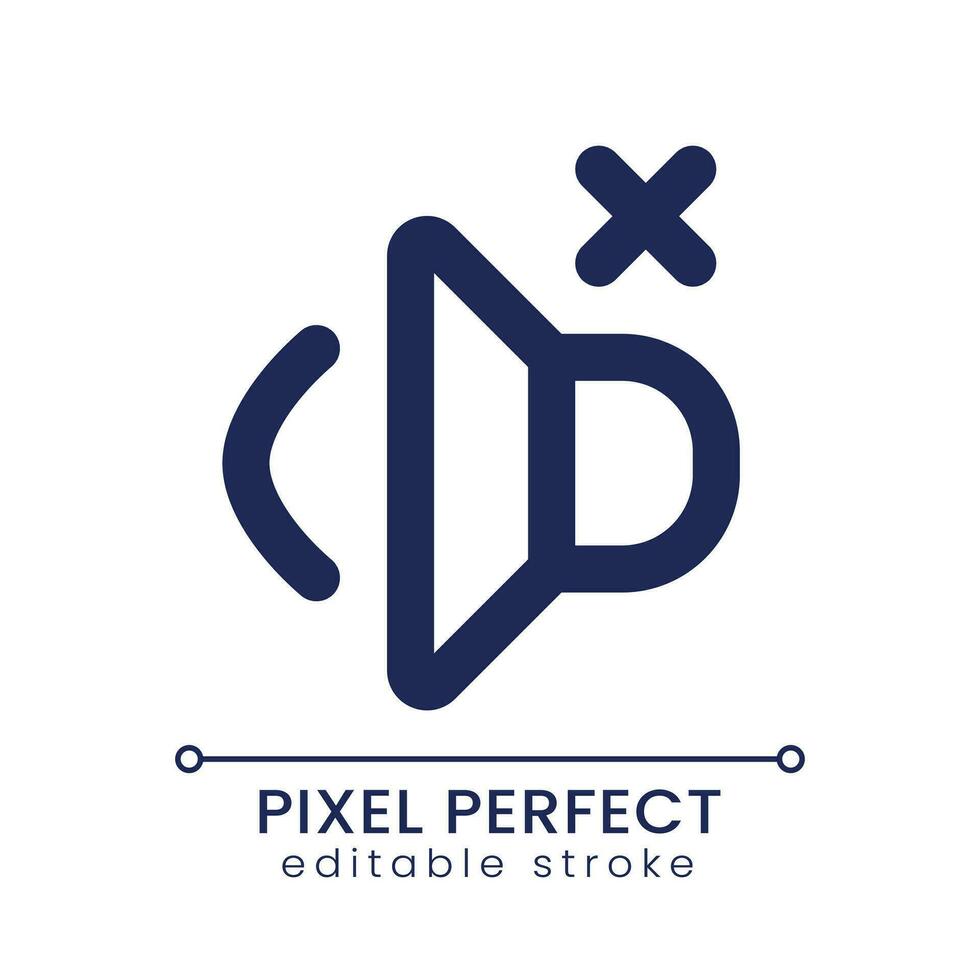 Volume off pixel perfect linear ui icon. Mute audio in video. Remove sound. Music mode. Silent speaker. GUI, UX design. Outline isolated user interface element for app and web. Editable stroke vector
