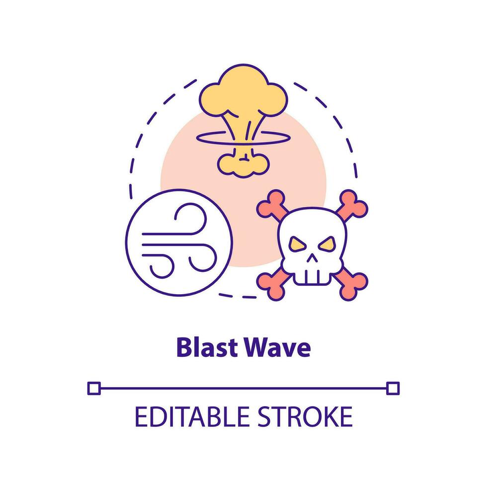 Blast wave concept icon. Cause of damage and destruction. Nuclear explosion danger abstract idea thin line illustration. Isolated outline drawing. Editable stroke vector