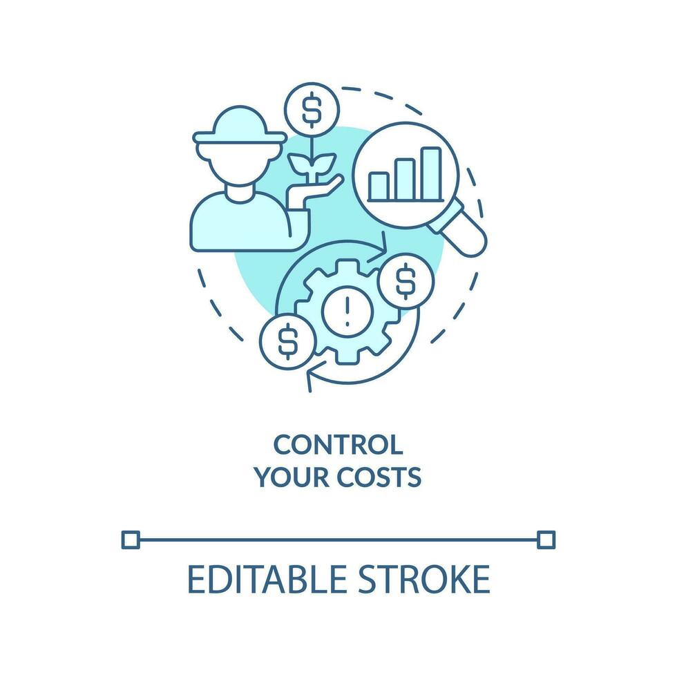 Control your agro costs turquoise concept icon. Manage farm business budget abstract idea thin line illustration. Isolated outline drawing. Editable stroke vector