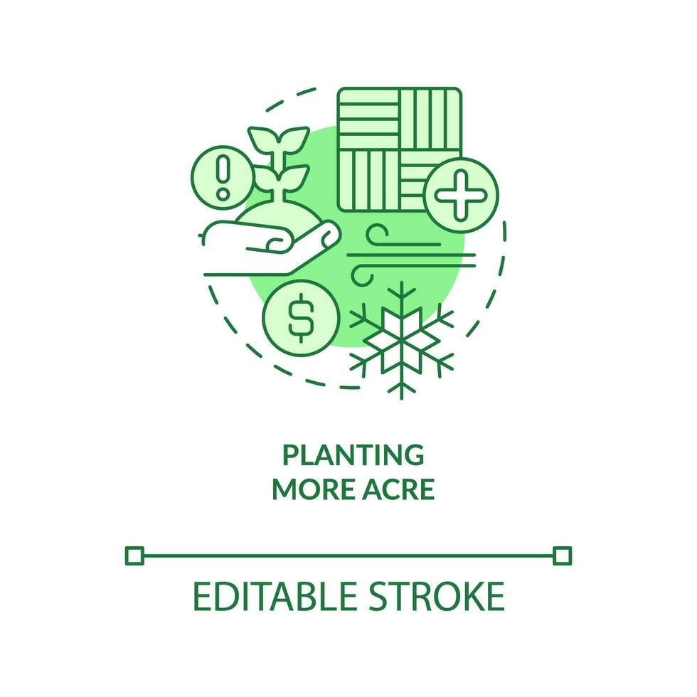 Planting more acres green concept icon. Global crops balances. Grow farmlands abstract idea thin line illustration. Isolated outline drawing. Editable stroke vector