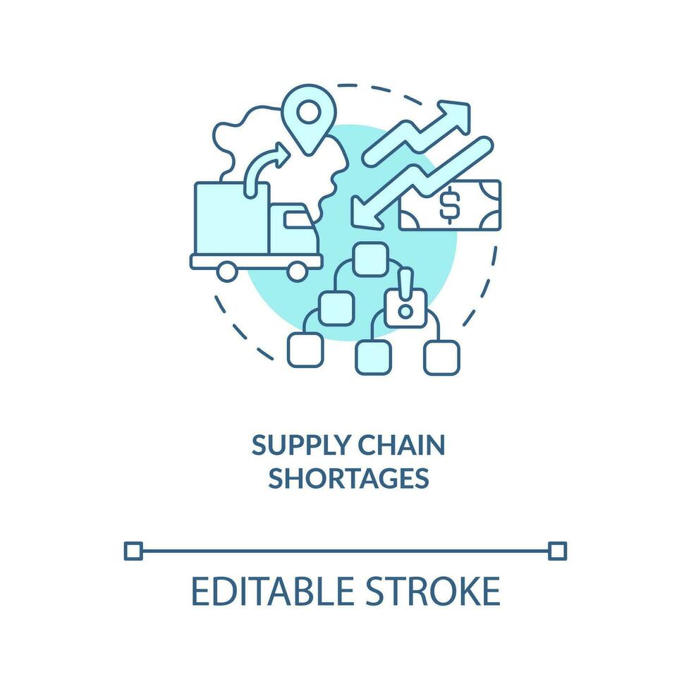 Supply chain shortages turquoise concept icon. Logistic problems. Transportation abstract idea thin line illustration. Isolated outline drawing. Editable stroke vector