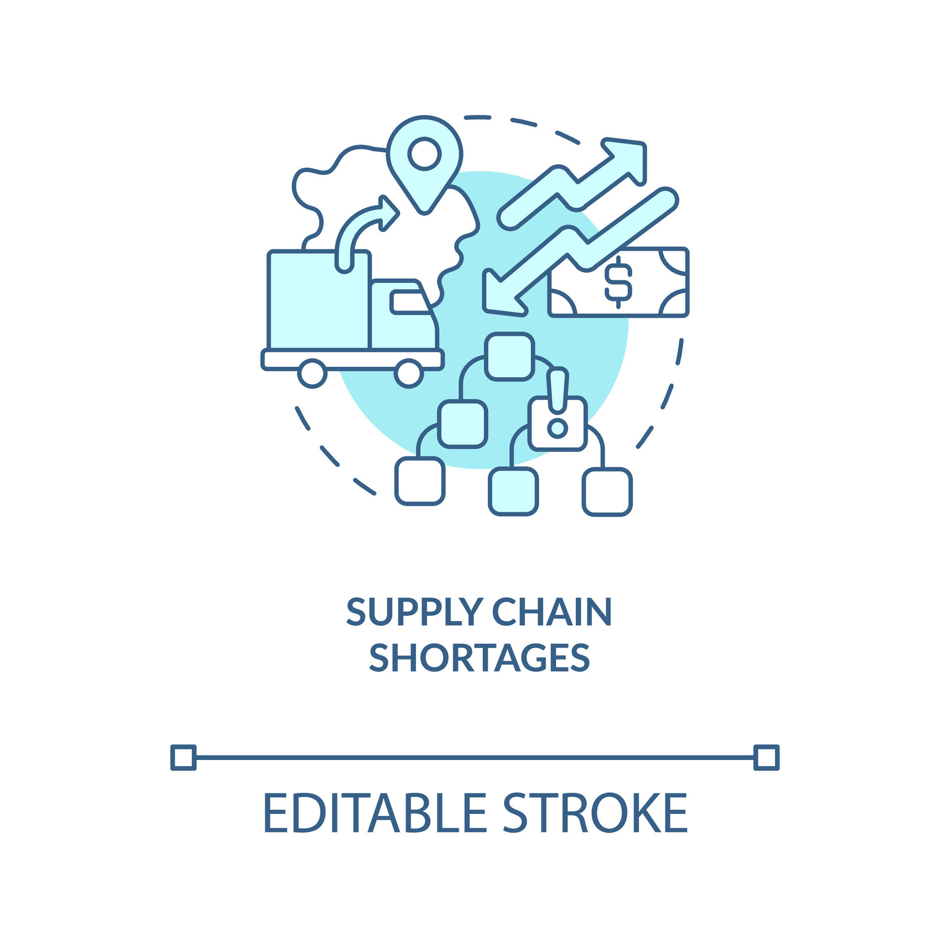 Supply chain shortages turquoise concept icon. Logistic problems