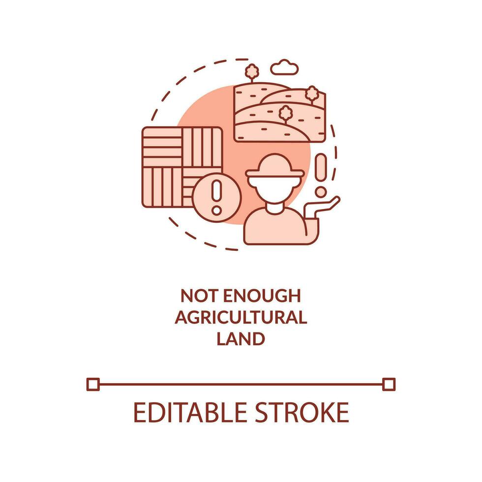 Shortage of agricultural lands red concept icon. Lack of farmlands. Farmers issues abstract idea thin line illustration. Isolated outline drawing. Editable stroke vector