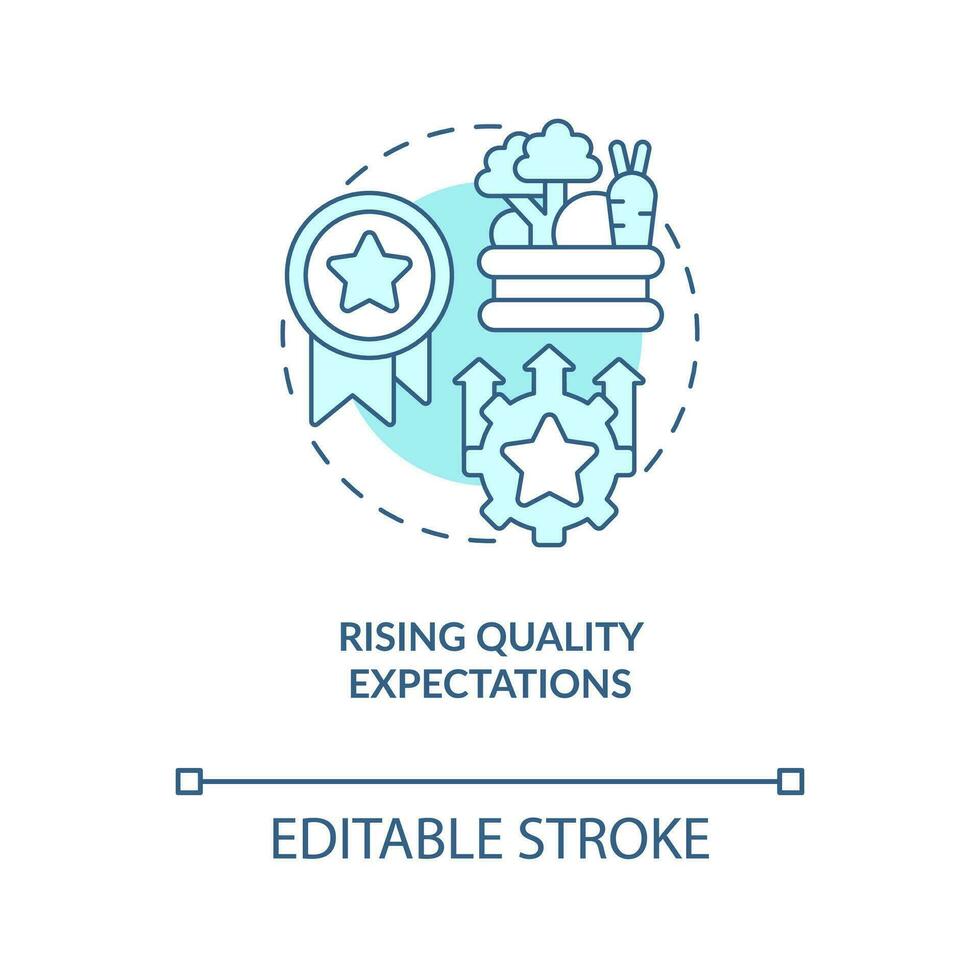 Food quality expectations turquoise concept icon. Agriculture safety. Eco-friendly abstract idea thin line illustration. Isolated outline drawing. Editable stroke vector