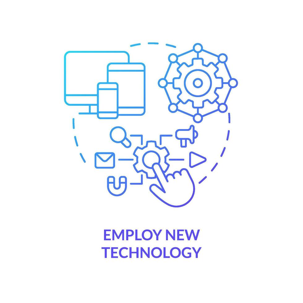 Employ new technology concept blue gradient icon. Optimize digital interaction with consumers. Provide AR abstract idea thin line illustration. Isolated outline drawing vector