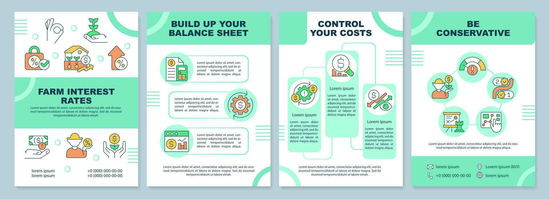 granja interesar tarifas verde folleto modelo. agro gestión. folleto diseño con lineal iconos editable 4 4 vector diseños para presentación, anual informes