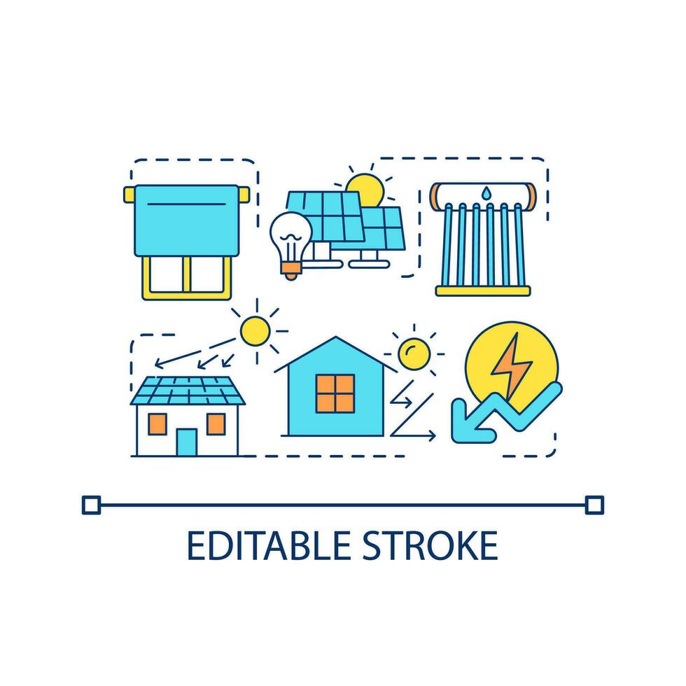 Green energy home concept icon. Renewable power. Ecological electricity source. Sustainable houseowning abstract idea thin line illustration. Isolated outline drawing. Editable stroke vector