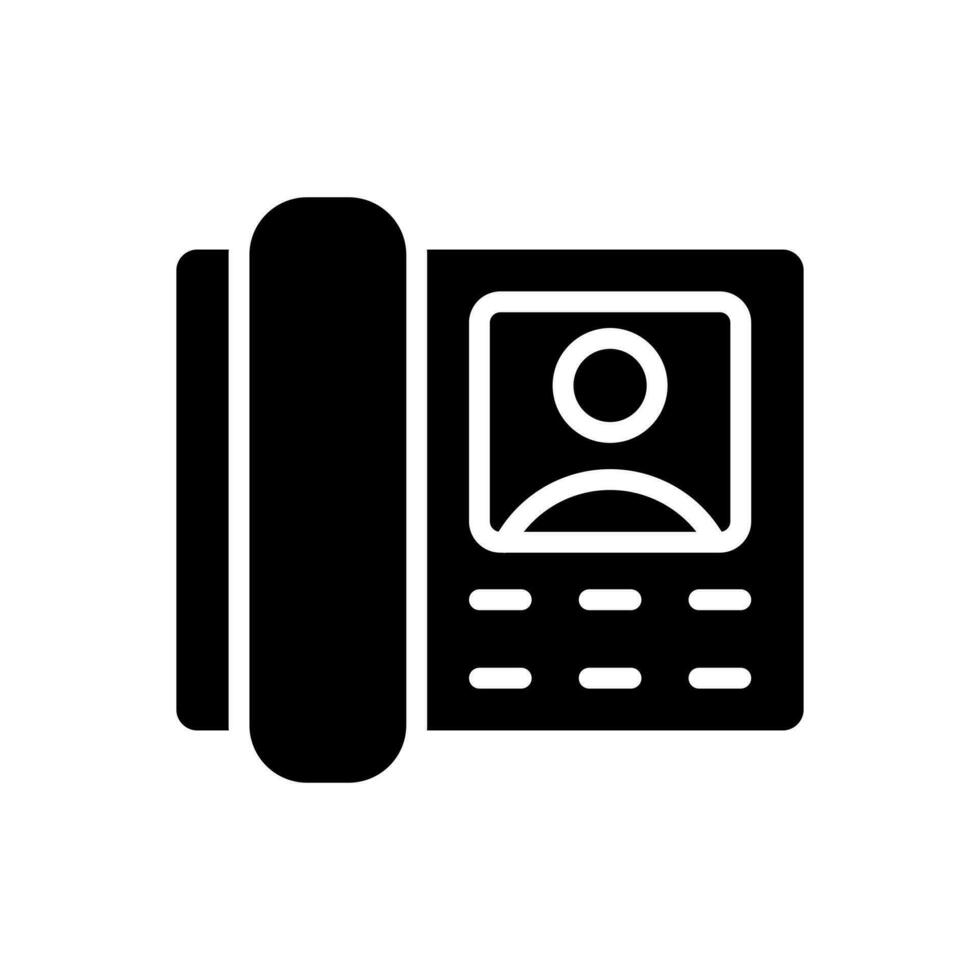 Door phone black glyph icon. Guest and resident communication. Intercom appliance. Video device. Utility service. Silhouette symbol on white space. Solid pictogram. Vector isolated illustration