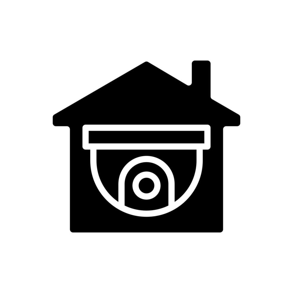 CCTV black glyph icon. Video surveillance. Monitoring private property. Security system. Home safety service. Silhouette symbol on white space. Solid pictogram. Vector isolated illustration