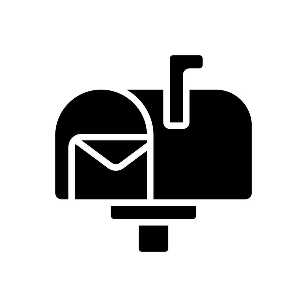 Postal service black glyph icon. Delivering letters, postcards. Postbox. Written communication. Correspondence. Silhouette symbol on white space. Solid pictogram. Vector isolated illustration