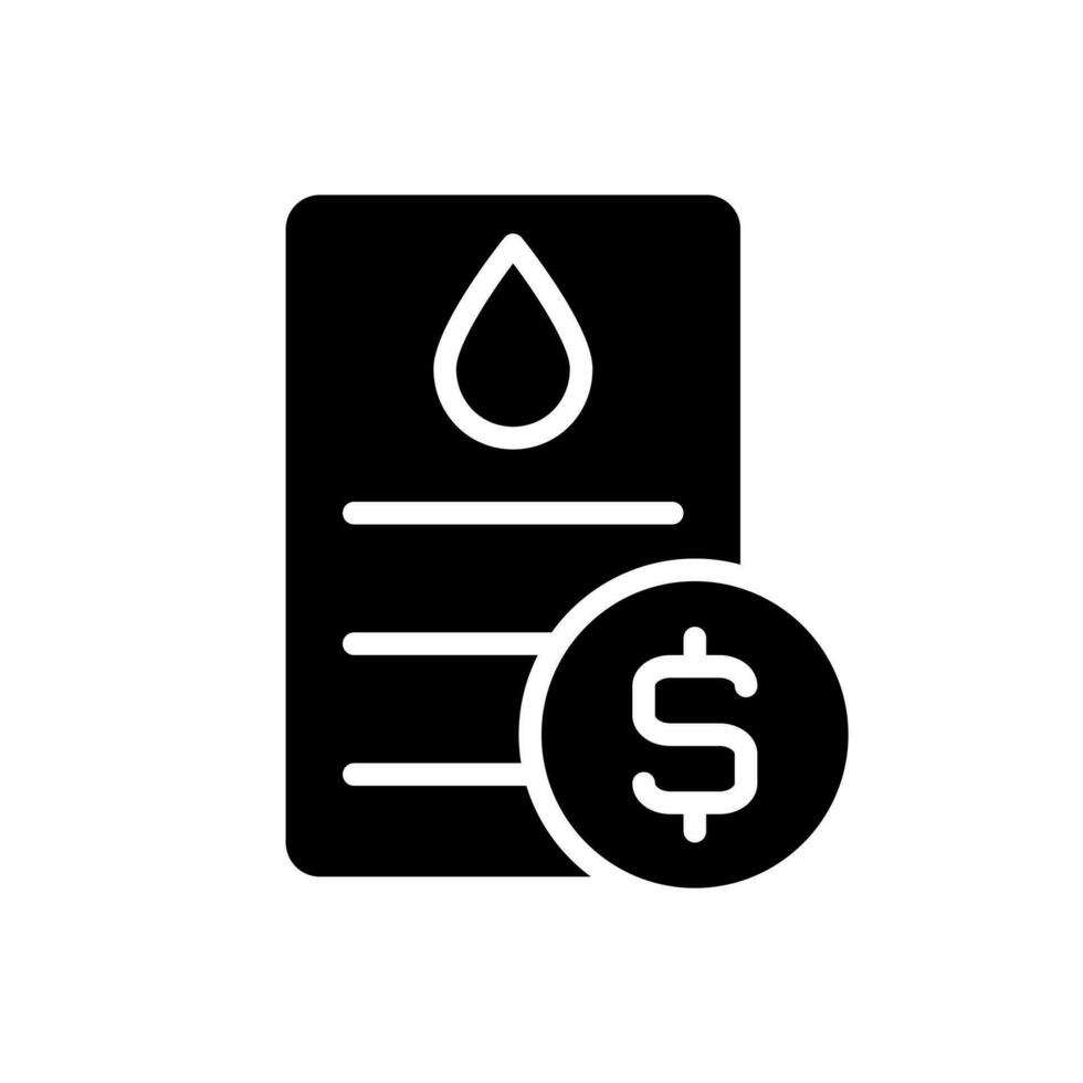 Water bill black glyph icon. Public utility service payment. Debt for utilities usage. Invoice information. Silhouette symbol on white space. Solid pictogram. Vector isolated illustration