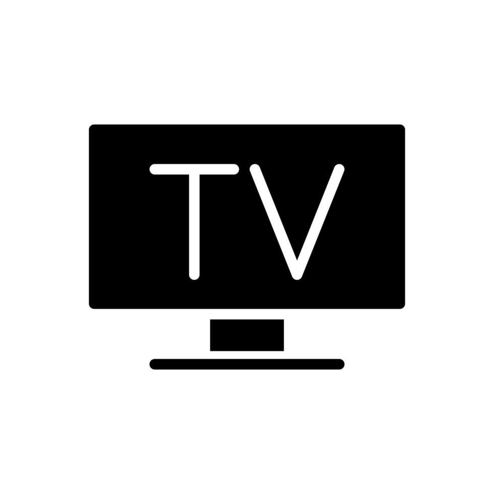 Television black glyph icon. TV broadcasting service. Analog and digital technology. Public utility. Silhouette symbol on white space. Solid pictogram. Vector isolated illustration