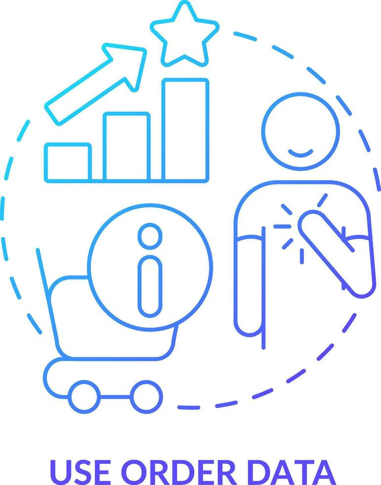 Use order data blue gradient concept icon. Analyze information. Customer engagement strategy abstract idea thin line illustration. Isolated outline drawing vector
