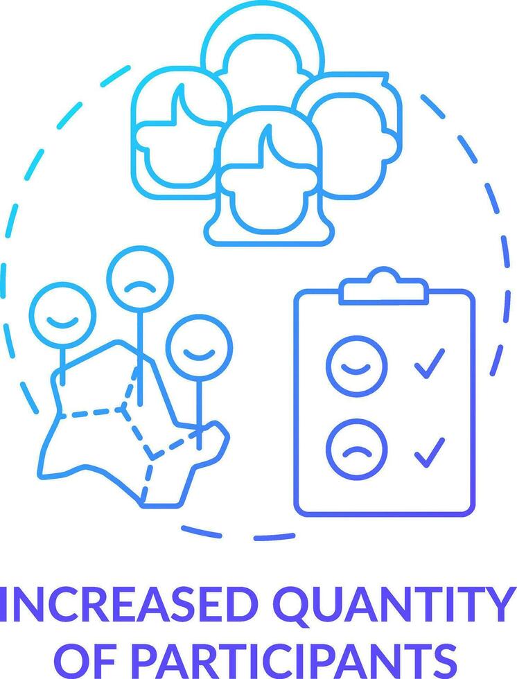 Increased quantity of participants blue gradient concept icon. Advantage of digital engagement abstract idea thin line illustration. Isolated outline drawing vector