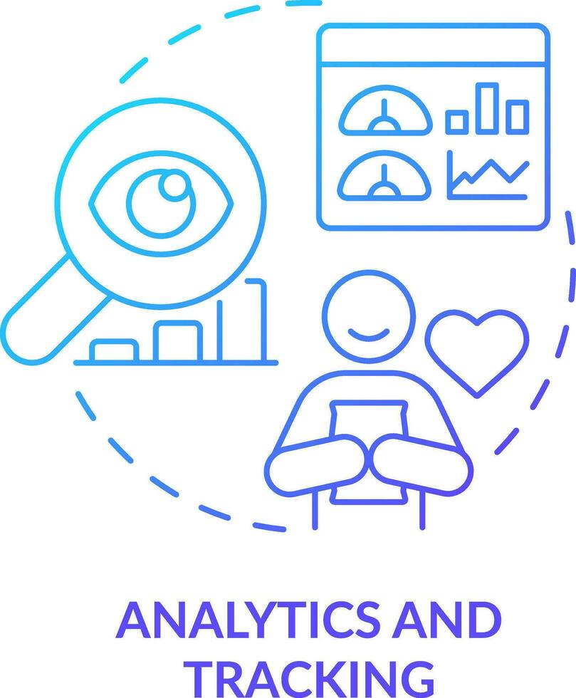 Analytics and tracking blue gradient concept icon. Data survey. Customer engagement platform feature abstract idea thin line illustration. Isolated outline drawing vector