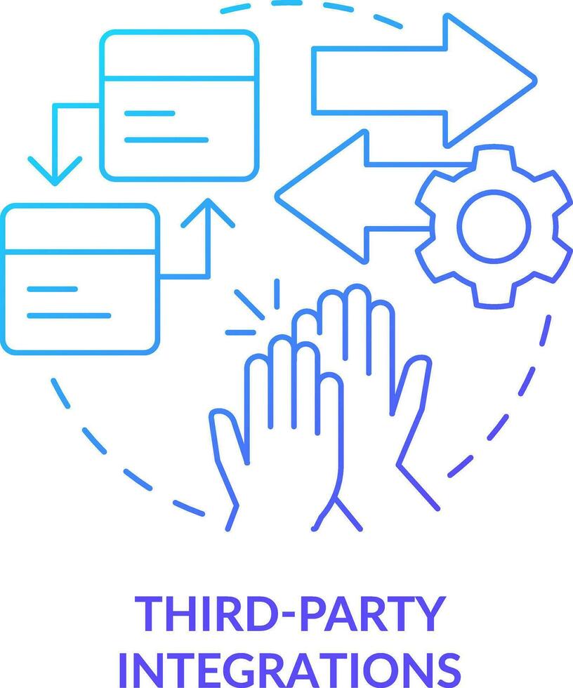 tercero fiesta integraciones azul degradado concepto icono. cliente compromiso plataforma característica resumen idea Delgado línea ilustración. aislado contorno dibujo vector
