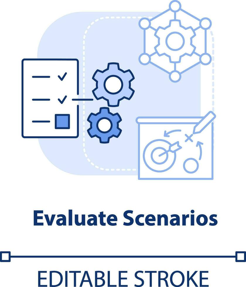 evaluar escenarios ligero azul concepto icono. mejoramiento. suministro cadena prioridad resumen idea Delgado línea ilustración. aislado contorno dibujo. editable carrera vector