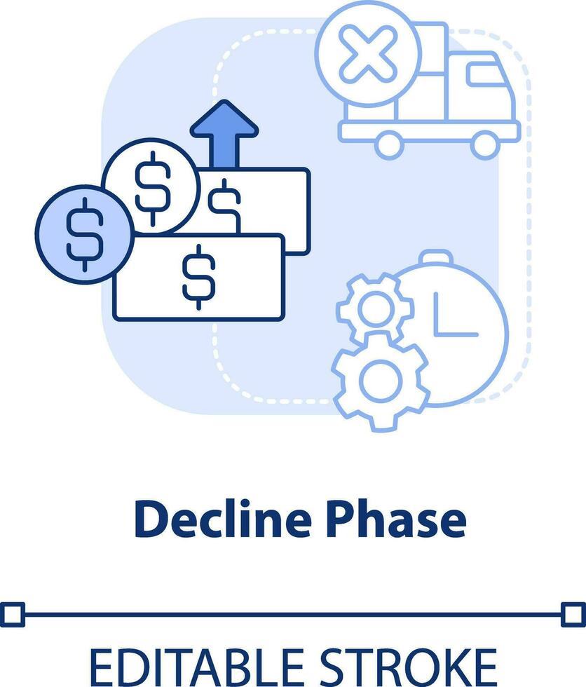 Decline phase light blue concept icon. Reduce of consumption. Product lifecycle stage abstract idea thin line illustration. Isolated outline drawing. Editable stroke vector