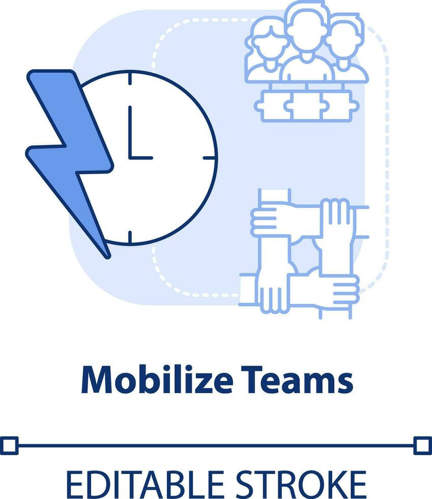 Mobilize teams light blue concept icon. Productive cooperation. Supply chain priority abstract idea thin line illustration. Isolated outline drawing. Editable stroke vector