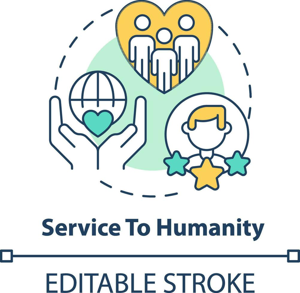 Service to humanity concept icon. Organizational culture attribute abstract idea thin line illustration. Customer-centric. Isolated outline drawing. Editable stroke vector