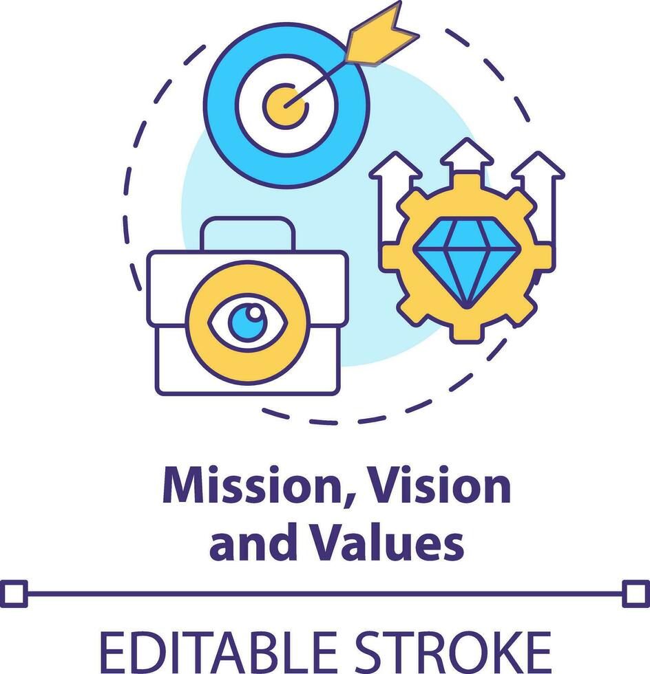 Mission, vision and values concept icon. Factor that affect workplace culture abstract idea thin line illustration. Isolated outline drawing. Editable stroke vector