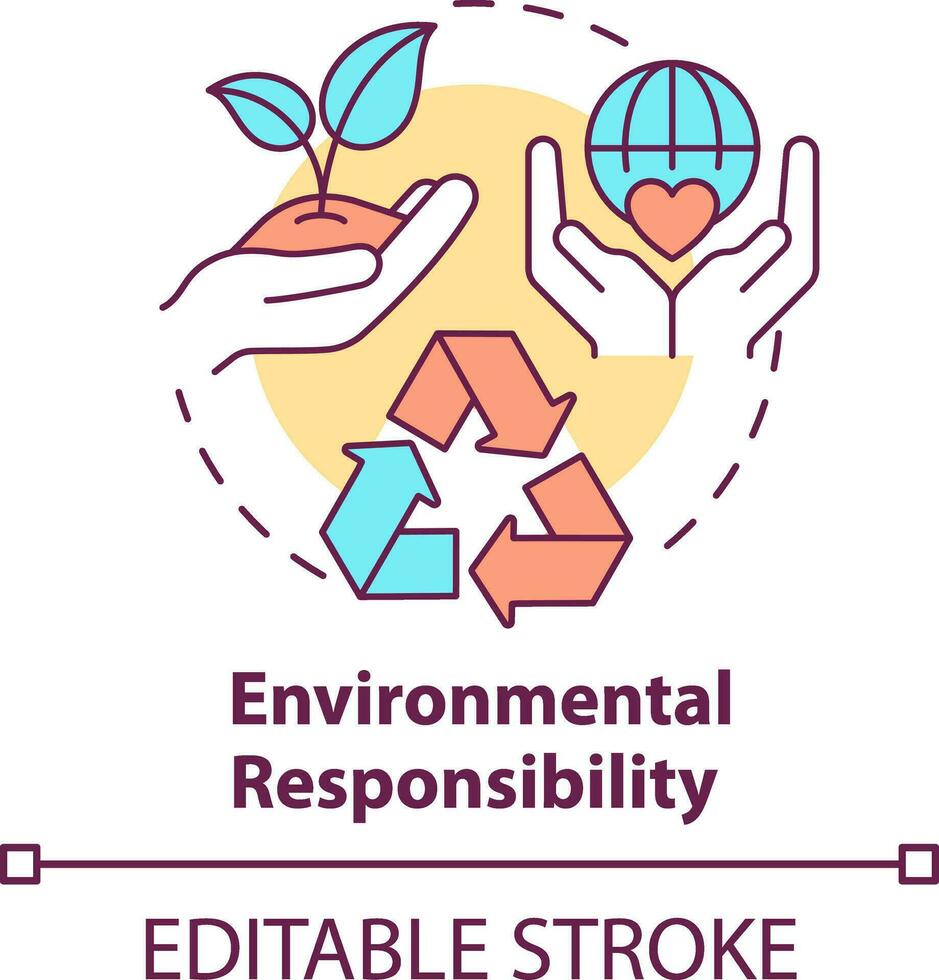 Environmental responsibility concept icon. Type of CSR abstract idea thin line illustration. Integrating sustainability. Isolated outline drawing. Editable stroke vector