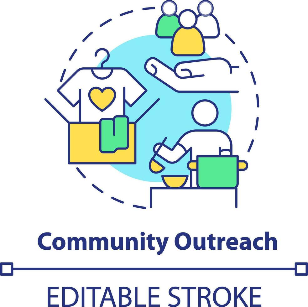 Community outreach concept icon. Ethical behavior in business abstract idea thin line illustration. Volunteering, charity. Isolated outline drawing. Editable stroke vector