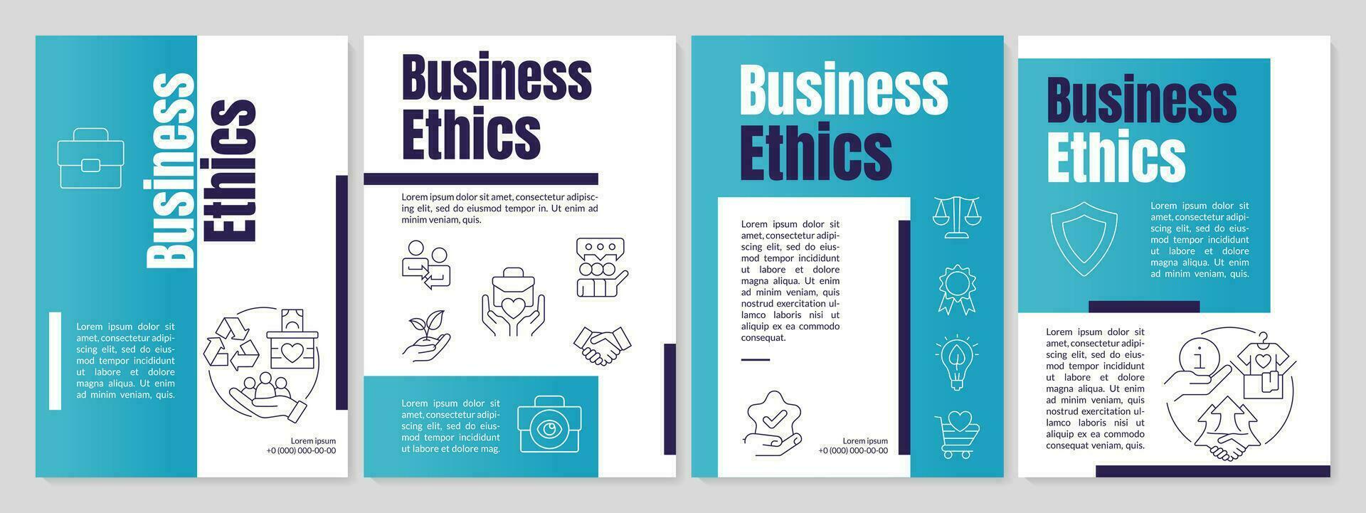 Organizational ethics teal brochure template. Positive environment for growth. Leaflet design with linear icons. Editable 4 vector layouts for presentation, reports